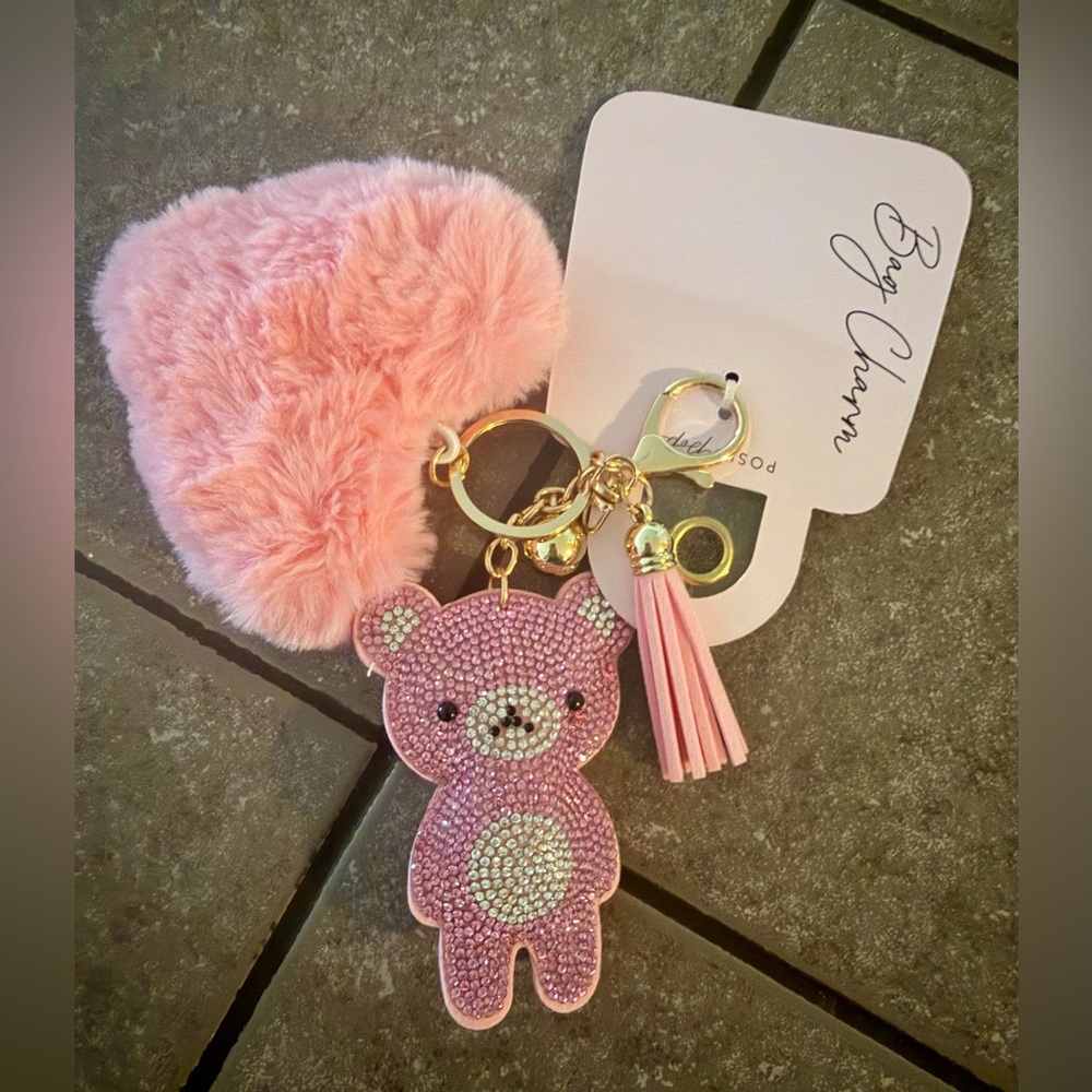 Pink Bear/Heart Bag Charm NWT